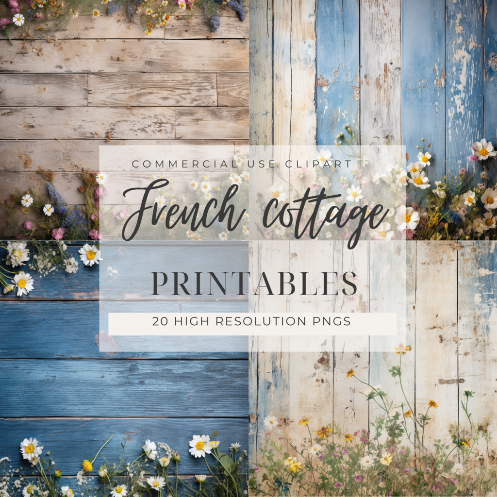 20 Printable 12 x 12 Junk Journal Distressed Wood and Wildflowers | Cottage Style PNG